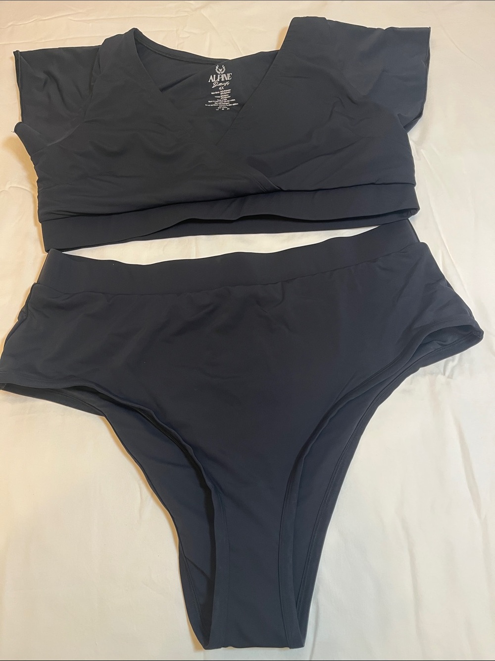 Alpine Black V-Neck Crop Top & High Waist Bikini Set